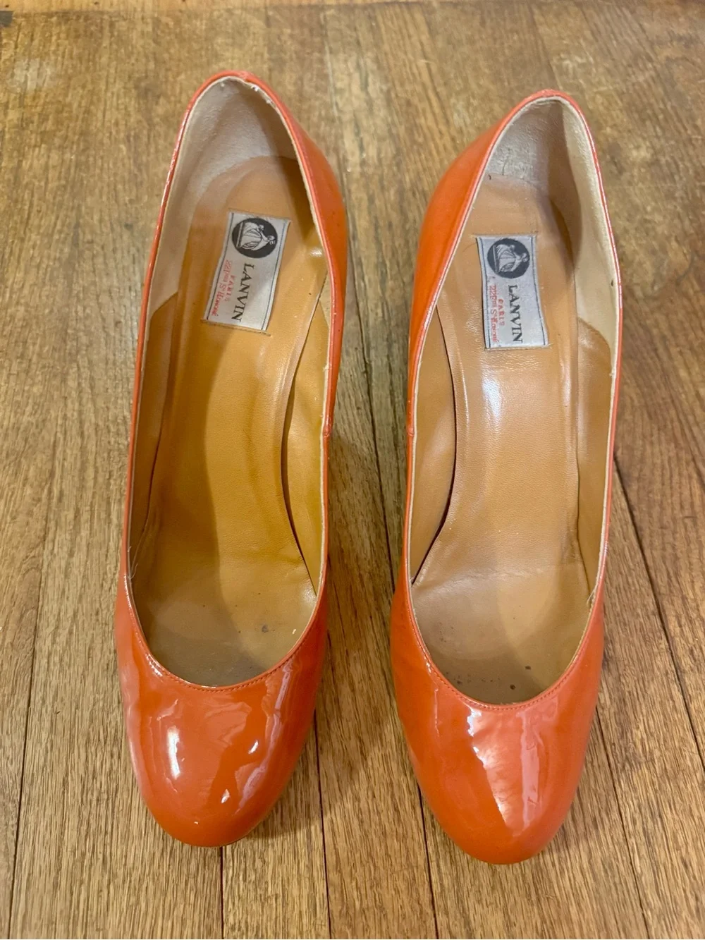Lanvin Orange Patent Espadrille Wedge Pumps - Braided Jute Heel - 41